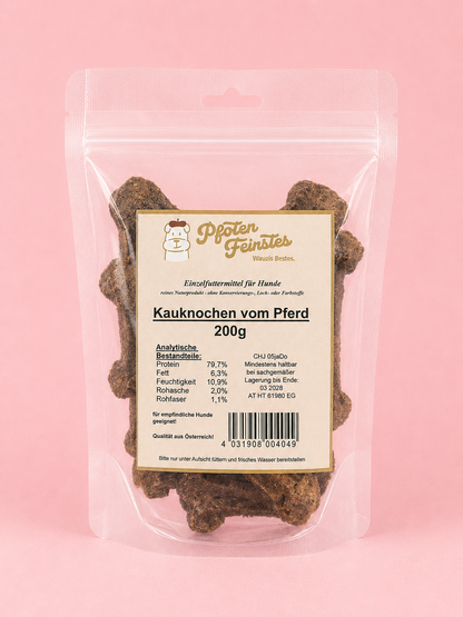 Kauknochen aus Pferd für Hunde – hypoallergener Snack für sensible Hunde mit empfindlicher Verdauung