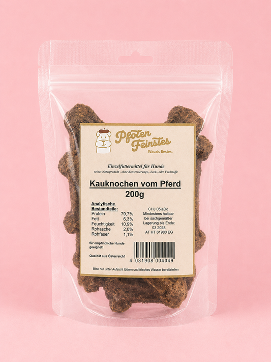 Kauknochen aus Pferd für Hunde – hypoallergener Snack für sensible Hunde mit empfindlicher Verdauung
