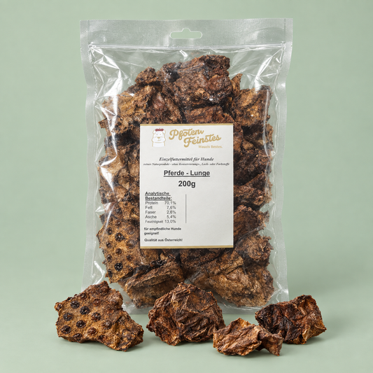 Hypoallergener Hundesnack aus Pferdelunge – fettarm und ideal für sensible Hunde - Qualität aus Österreich 200 g
