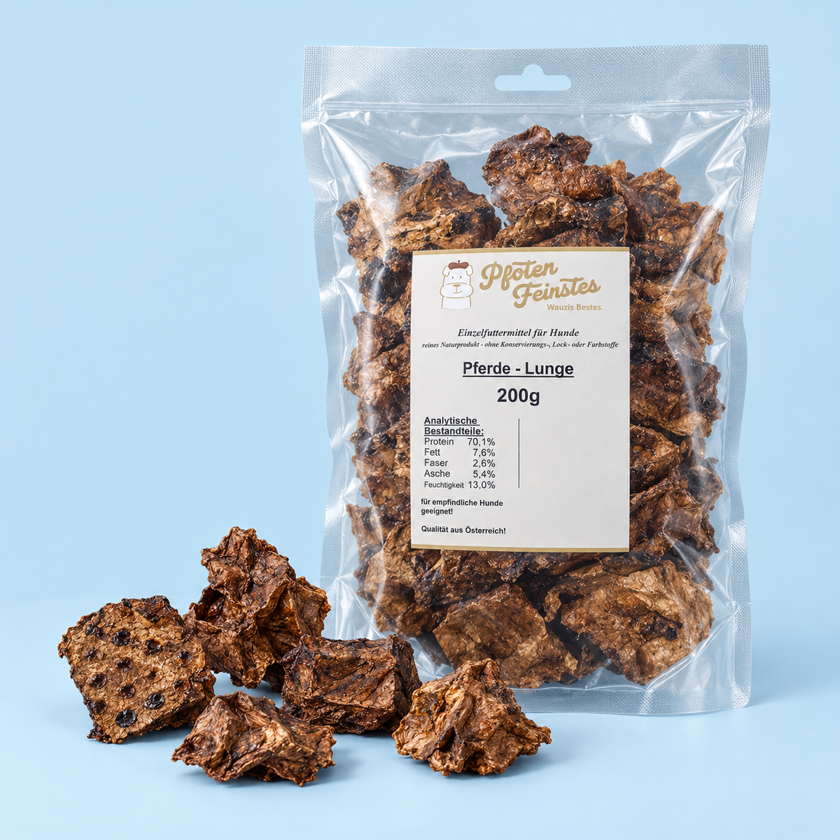 Hypoallergener Hundesnack aus Pferdelunge – fettarm und ideal für sensible Hunde - Qualität aus Österreich 200 g
