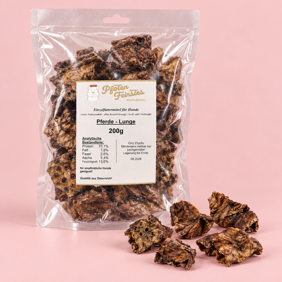 Hypoallergener Hundesnack aus Pferdelunge – fettarm und ideal für sensible Hunde - Qualität aus Österreich 200 g