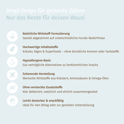 Drops für Hunde zur Unterstützung der Zahnpflege und bei Maulgeruch