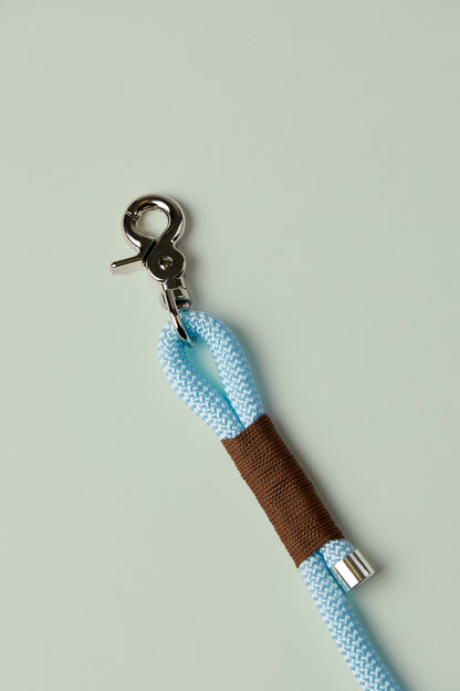 Hundeleine in Blau und Braun mit silbernen Beschlägen – elegante Premium-Leine für mittelgroße und große Hunde, handgemacht in Österreich